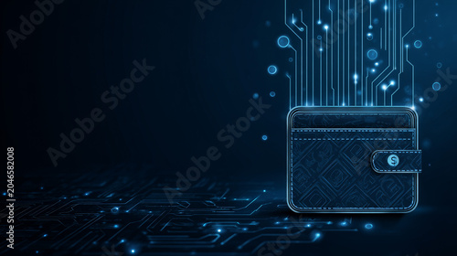 Digital Wallet on Circuit Technology Background | Mobile Banking, Online Payments and Fintech Vector Illustration