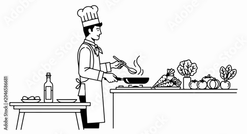 Chef Cooking IN Kitchen Area.