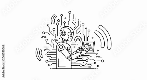 Robot Working ON Computer Terminal.