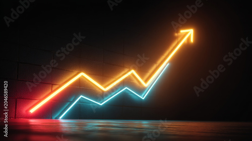 Financial Growth and Business Success Concept | Rising Neon Graph with Revenue Growth and Market Performance