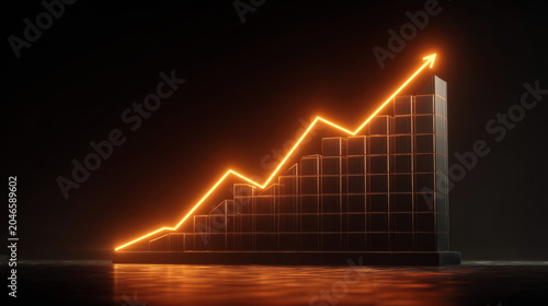 Financial Growth and Business Success Concept | Rising Neon Graph with Revenue Growth and Market Performance