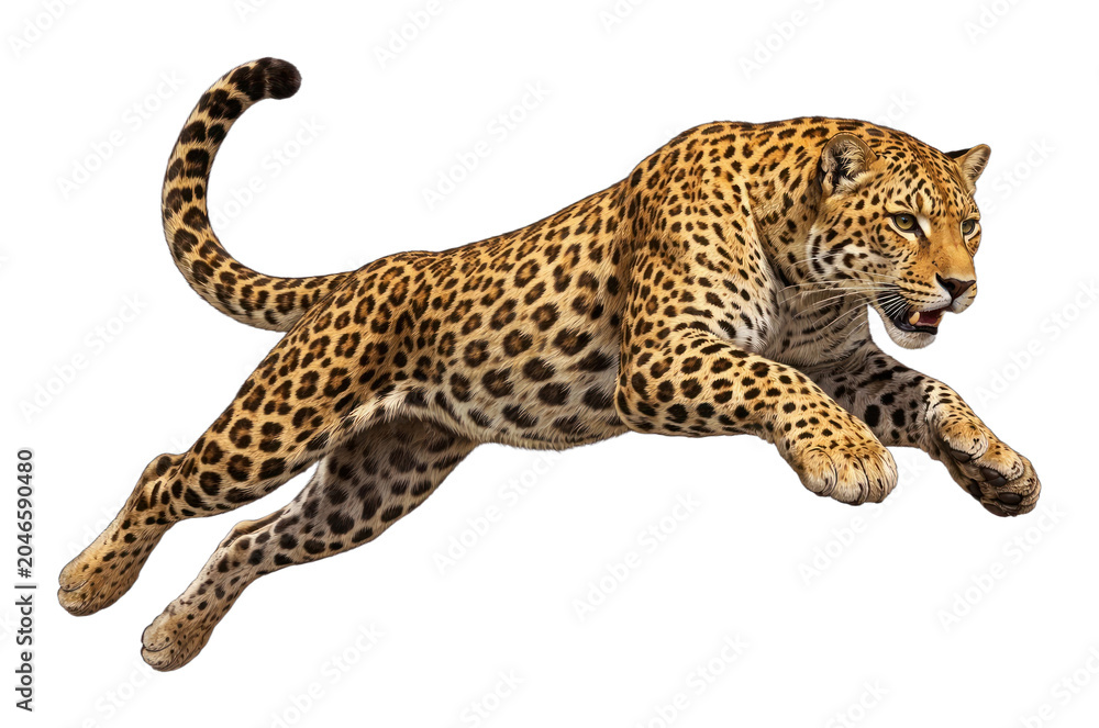 Naklejka premium PNG Leaping leopard showcasing dynamic motion.