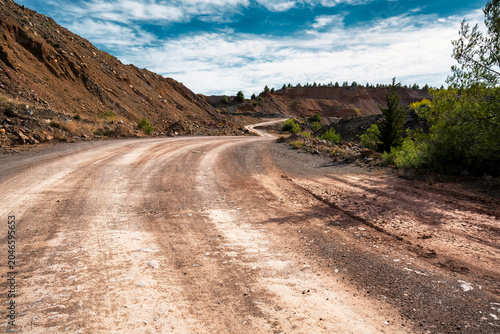 Gravel Road Through Abandoned Mining Quarry in Evia, Greece