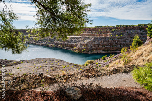 Triadas Lake Turquoise Quarry Landscape in Evia, Greece