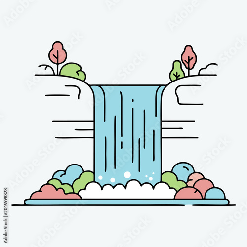 Water Falls from Cliff Edge Down.