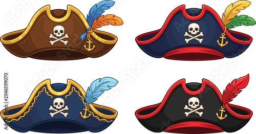 Foto Pirate Hat Vector Collection Set with Skull Crossbones Jolly Roger and Feather A