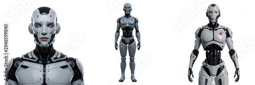 Isolated Futuristic Robot Android Humanoid 3D Render Transparent Background Cybernetic Artificial Intelligence Tech Cyborg Graphic High Resolution Commercial Microstock