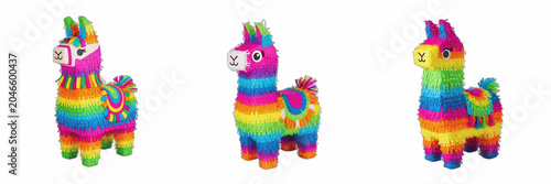 Isolated Colorful Piñata Donkey Toy 3D Render Transparent Background Mexican Fiesta Birthday Party Decoration Celebration Game Graphic High Resolution Commercial Microstock