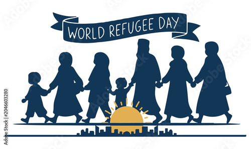 Quadro su tela World Refugee Day Family Migration Silhouette