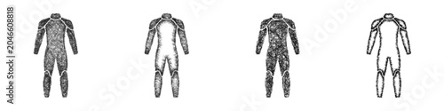 Schilderij op canvas Sketch black and white wetsuit icon design set
