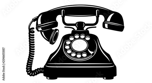 Schilderij op canvas Vintage black rotary phone, old-fashioned communication device, retro technology