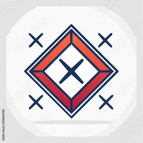 Diamond shape with cross and sparkles, flat design icon