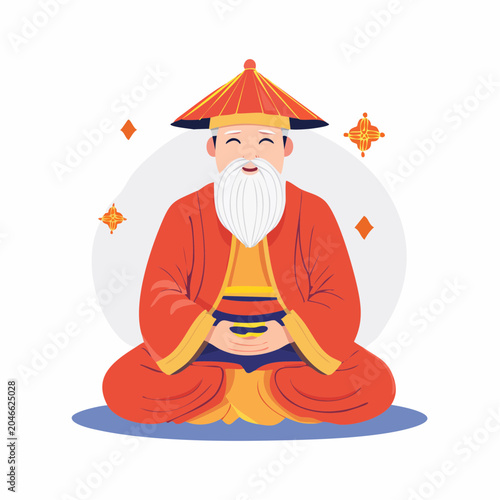 Elderly Man in Traditional Asian Attire Meditating