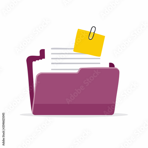 Folder with Documents and Sticky Note