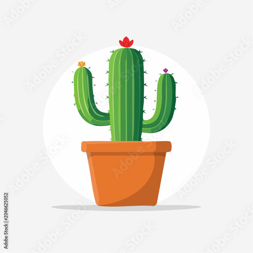 Flat design potted cactus with flowers