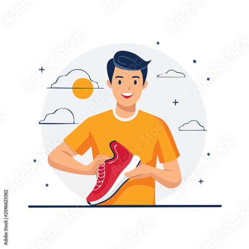 Man Holding Red Running Shoe