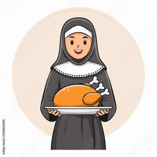 Nun Holding Roasted Turkey