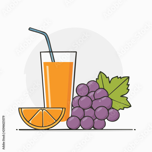 Orange Juice and Grapes Illustration