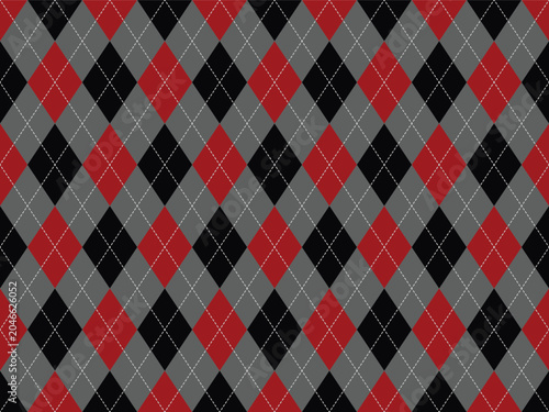 Seamless classic argyle pattern, diamond background in red and black suitable for golf apparel