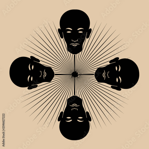 Multiple faces in symmetry.