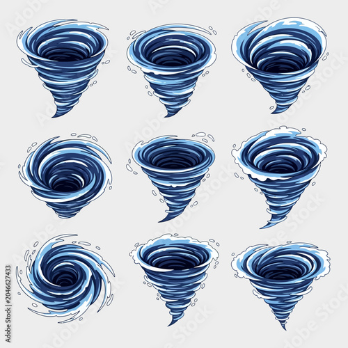 Multiple swirling stormy weather tornadoes.