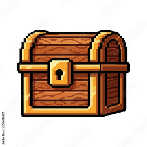 Pixel Art Wooden Treasure Chest.