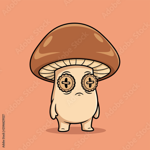 Sad little mushroom cartoon character.