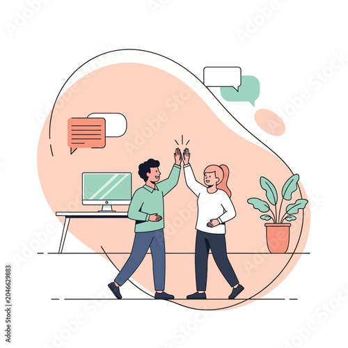 Two colleagues high five each other.