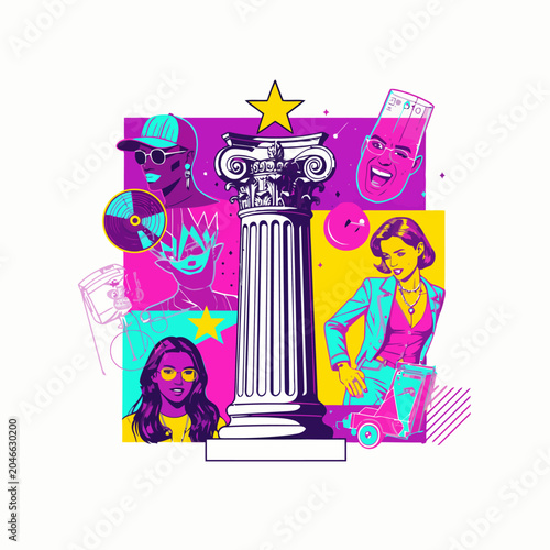 Vibrant Collage of Column Art.