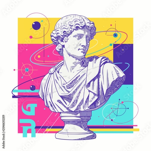Vintage Bust Statue Illustration.