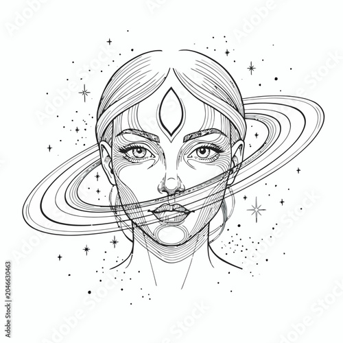 Woman with Saturn Ring Headpiece.