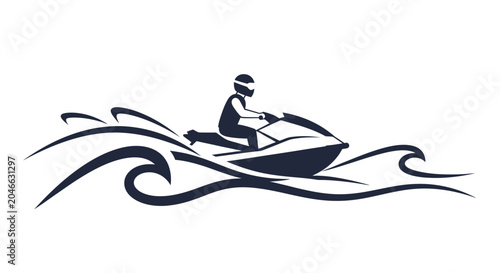 Bild auf Leinwand Jet ski rider silhouette on waves, water sport icon, vector illustration