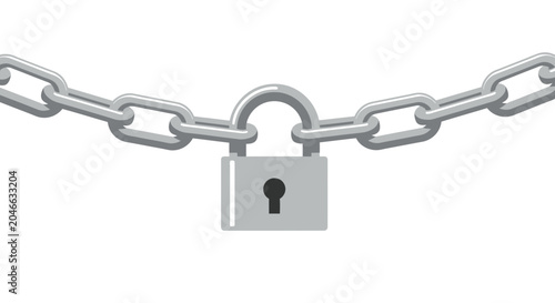 Fotografia Silver padlock and chain on white background, security concept
