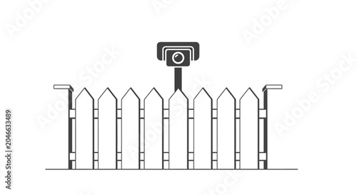 Принти на полотні Security Camera Surveillance Over Wooden Fence, Home Protection Concept