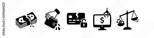 Quadro em tela Hand-drawn doodle icons representing financial loss and cybercrime