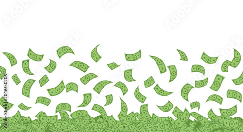Foto Green money falling from air, financial success concept, business background