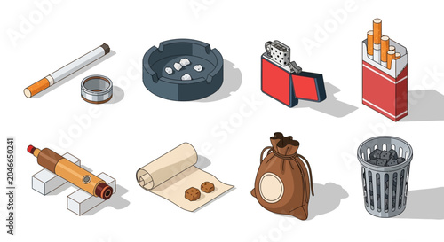 Bilde på lerret Smoking related objects, cigarette butts and accessories, quit smoking concept,