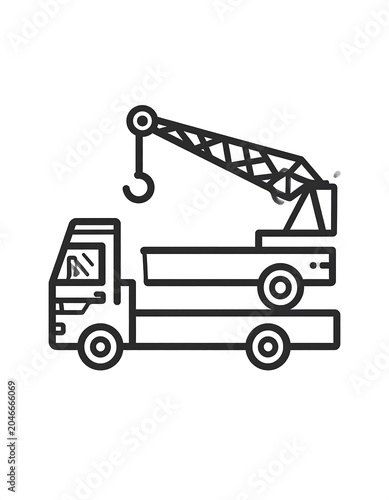 A line drawing of a truck with a crane on the back