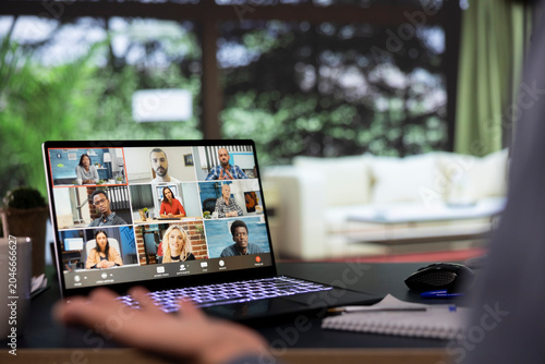 Tablou pe pânză Shareholders on videocall deciding fate of the global company, discussing about earnings and monthly costs on videoconference network