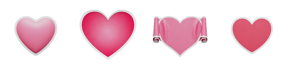 Pink Heart Shapes Set PNG - Realistic 3D Matte and Glossy Love Icons Collection Isolated on Transparent Background for Valentine Day Graphics, Wedding Invitation Decor, Mother's Day Cards, and Romanti
