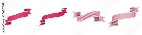 Isolated Pink Silk Ribbons PNG Set, Elegant Luxury Festive Gift Ribbon Bow Transparent Background, Decorative Birthday Valentine Holiday Ornament Asset, Shiny Satin Pink Ribbon Cutout