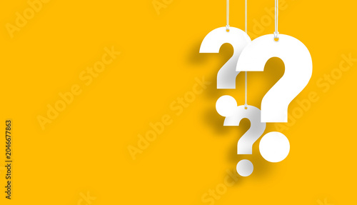 Question marks design with copy space on yellow background	