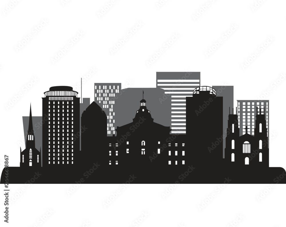 Obraz premium City skyline, urban landscape, black silhouette, modern architecture, cityscape vector