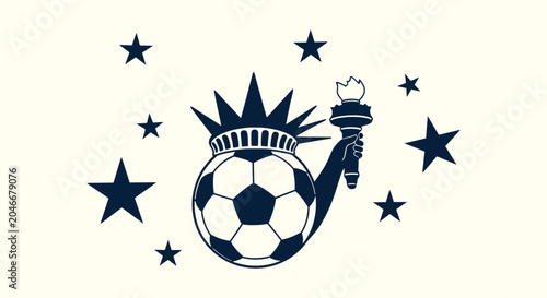 Bild auf Leinwand Creative soccer football logo with Statue of Liberty crown torch and star elemen