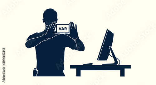 Bild auf Leinwand Silhouette of Football Referee Using VAR Video Assistant System Icon Isolated on