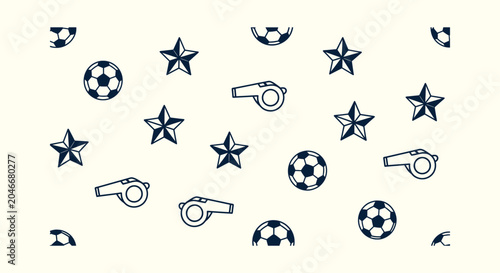 Konstfotografi Soccer Football Sport Seamless Pattern Background with Balls Whistles and Stars