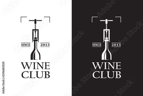 collection of wine club emblem with bottle and corkscrew