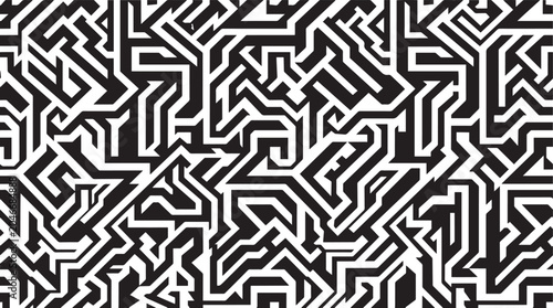 Tableau sur toile Geometric Labyrinth Seamless Pattern Black and White Abstract Maze Lines