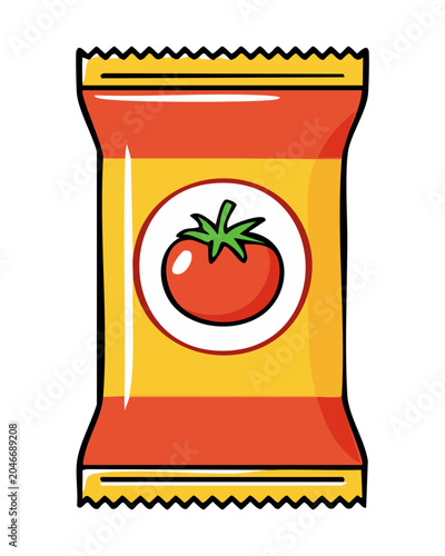 Obraz na plátne Snack size packet of tangy tomato condiment sauce for quick flavor addition on h