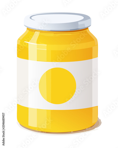 фотографія Glass jar of bright yellow honey fluid paste for natural healthy sweetening of o
